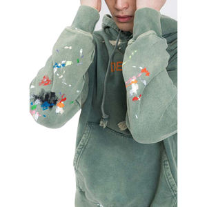 Sudaderas con capucha de alta calidad personalizadas logotipo bordado 100% algodón Vintage lavado ácido manga larga Streetwear sudaderas con capucha desgastadas para hombres - Product Image 3