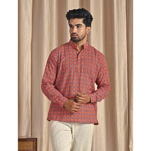 เสื้อคุर्ตาผ้าฝ้ายพิมพ์ลายลำลองสำหรับผู้ชาย แขนยาว ผ้าป๊อปลิน ระบายอากาศได้ดี ลายดอกไม้ - Product Image 4