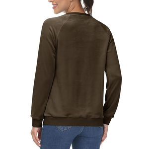 Sudadera de terciopelo de cuello redondo personalizable para mujer, técnica de estampado de lavado ácido de terciopelo Premium, ropa de Otoño/Invierno OEM/ODM disponible - Product Image 3