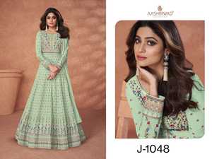 Vestido de Anarkali étnico Georgette de imitación pesado de moda para mujer, traje de fiesta largo de trabajo con Secuencia de Mate bordada - Product Image 5