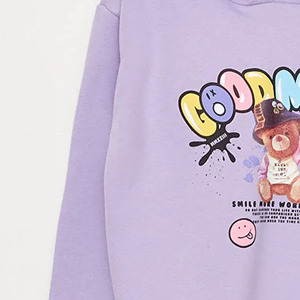 Sudadera con Capucha Morada Unisex, Estampado de Oso de Dibujos Animados, Estilo Holgado Informal para Otoño - Product Image 4
