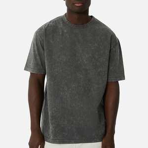 T-shirt à manches courtes à col rond lavé vintage pour hommes de qualité supérieure 100% coton t-shirt vierge avec logo personnalisé - Product Image 5