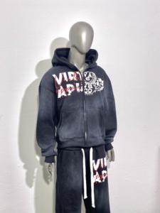 ชุดออกกำลังกายผ้าฝ้ายมีฮู้ดไซส์ใหญ่พิเศษชุดวอร์มฟอกสีกรดชุดออกกำลังกายเล่นกีฬา100% โลโก้ได้ตามต้องการ - Product Image 3