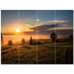 Mural de pared de azulejo cerámico de puesta de sol PT500969 17 \ "W X 12,75 \" H Juego de 12 4,25 azulejos cada uno - Product Image 1