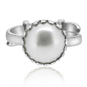 NOVAMART Fine 925 Silver Moti Pearl <b>Ring</b> 3.25-12.25 Ratti Certified Adjustable <b>Crown</b> Setting Astrological Gemstone Wholesale Exp - Product Image 1