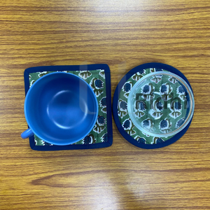 Quilted Piping Circle Coasters Gift Set 5x5 "Main Bloc Imprimer Tasse À Thé Tapis Boho Table Décor À La Main Cuisine Accessoires - Product Image 4