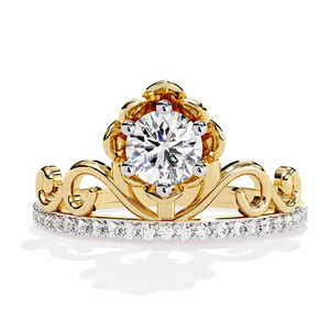 Bague élégante en diamant de laboratoire rond de style couronne royale pour femme, cadeau de fiançailles, de mariage ou d'anniversaire - Product Image 3