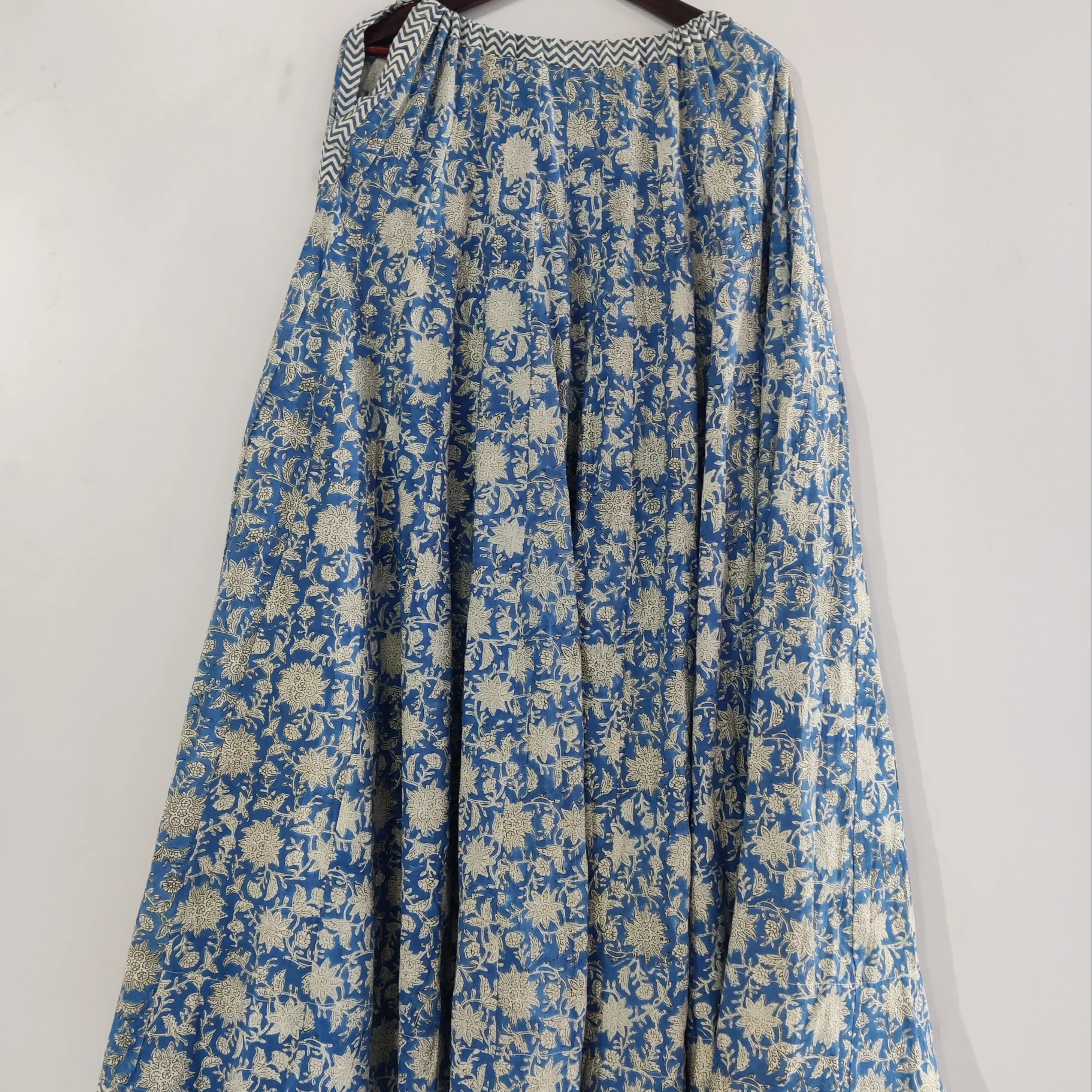 100% Pure Cotton Full Circle Tie Waist Maxi Skirt Soft and Flowing Cotton Style Skirt Women's Blue Maxi Skirt