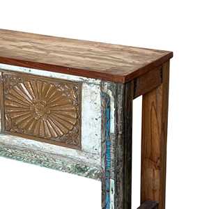 Handmade Carved <b>Console</b> <b>Table</b> in <b>Rustic</b> Luxury Style Solid Wood and Marble for Living Room Entry Villa or Hotel Use - Product Image 5