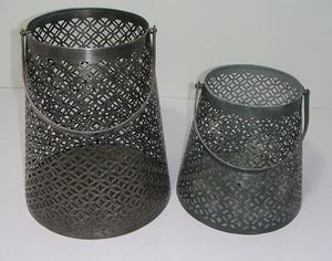 Modern Industrial Rustic Iron Pillar Candle <b>Lantern</b> - Hollow Out Mesh Pattern Metal Hurricane <b>Lamp</b> Porch Patio Candle Holder - Product Image 5