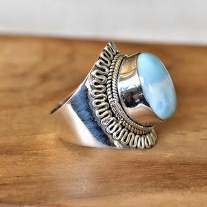 Wholesale 925 Sterling <b>Silver</b> Boho Dainty Larimar <b>Statement</b> <b>Rings</b> for Women Anniversary Partywear Gift - Product Image 2