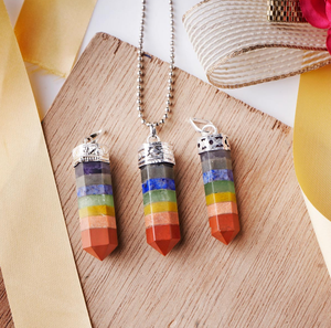 Latest 7 Chakra Pencil Pendant Wholesale Chakra Pendants for Sale Agate <b>Necklace</b> From Alif <b>Crystal</b> and Agate in India - Product Image 1