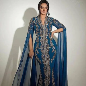 2024 bleu concepteur Premium Satin Maxi robe de bal luxueux antistatique fête Style Vintage cristal dentelle fleur perle motif - Product Image 1