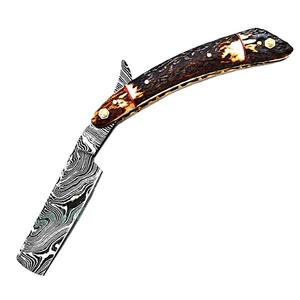 Custom Hand Made Damascus Straight <b>Razor</b> with STAG HORN Handle (Smk1709) - Product Image 1
