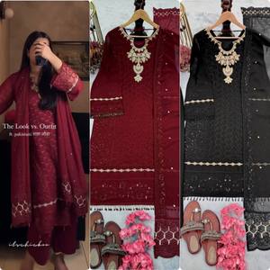 Ensemble Georgette Salwar Kameez traditionnel indien et pakistanais pour femmes vêtements décontractés ethniques de créateur pour costume mondial en coton fait à la main - Product Image 4