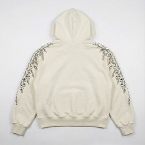 Sudadera con capucha de invierno para mujer, estilo urbano, de algodón de 500 g/m², con estampado puff, lavado ácido, gráfico de gemas, pedrería y cristales, efecto desgastado - Product Image 2