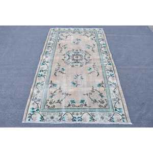 Alfombra Vintage de Lana con Diseño a Cuadros Azul Turco, 3.8x6.7 pies - Product Image 3