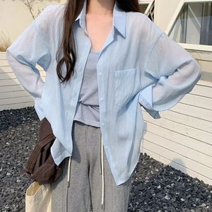 Trendy Chic Elegant White Lightweight Sun Protection Blouse Designer <strong>Women's</strong> <strong>Overshirt</strong>/Thin Cover-Up Top for Spring 2025 - Product Image 1
