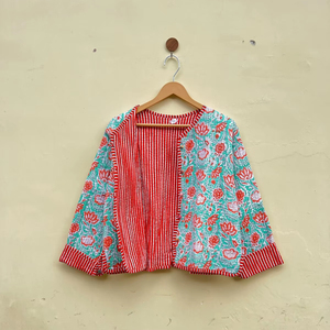Indian Handmade Cotton <b>Jacket</b> Winter Wear Quilted Coat Reversible Stripe Piping <b>Jacket</b> <b>Women</b> Wear Indian Quilt Coat <b>Wedding</b> Gift - Product Image 1