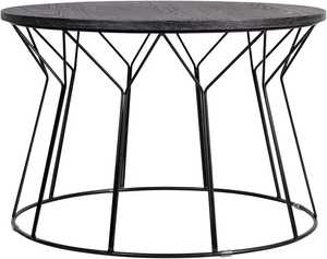 Table basse ronde noire avec dessus en MDF Table d'appoint de salon à cadre métallique moderne - Product Image 3