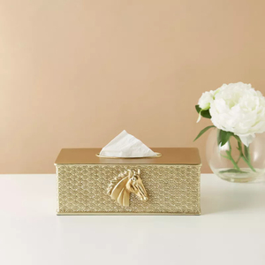 Porte-boîte à mouchoirs rectangulaire martelée en métal moderne avec accent floral Rangement créatif pour mouchoirs de table pour fête de mariage - Product Image 5