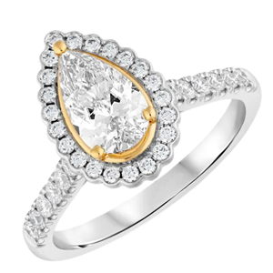Bague de fiançailles pour femme sertie de griffes 2.5ct Lab Grown Diamond Pear and Round Cut Solitaire Halo with Accent en or 14K - Product Image 1