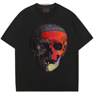 customize High Quality Mens Cotton <b>Tshirts</b> Custom logo Rhinestone <b>Skull</b> Print Rhinestone Stylish t Shirts Men By RSW - Product Image 2