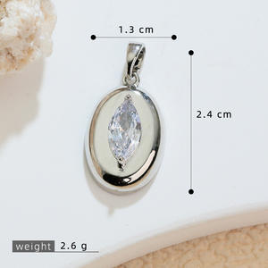 Оптовая продажа, латунный Овальный кулон с камнем <span class=keywords><strong>Marquise</strong></span> <span class=keywords><strong>CZ</strong></span>, простой геометрический Шарм для изготовления ювелирных изделий ожерелья - Product Image 6