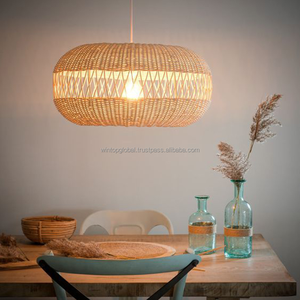 โคมไฟหวายติดเพดานทำด้วยมือทำจากไม้ไผ่สานโคมไฟหวายทันสมัยแบบยุโรป - Product Image 1