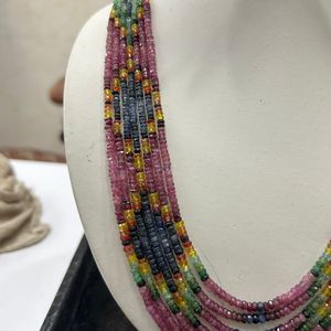 Collier de pierres précieuses naturelles multi-saphir, AAA Precious Multi Sapphire 3-4mm Rondelle Facettes 7 Strand Jewelry Necklace - Product Image 4