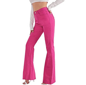 Jean femme évasé Denim pantalon femme ajusté taille moyenne évasé Denim Jean pantalon rose teint meilleure mode Standard pas cher grande taille - Product Image 3