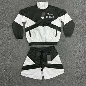 Nouvel été broderie personnalisée et sérigraphie ensemble court réfléchissant fermeture éclair lambrissé respirant deux pièces coupe-vent survêtement - Product Image 1