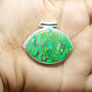 Pendentif en turquoise cuivre vert naturel, pendentif en pierre verte, argent sterling 925, pendentif artisanal, pendentif à grosse pierre - Product Image 5