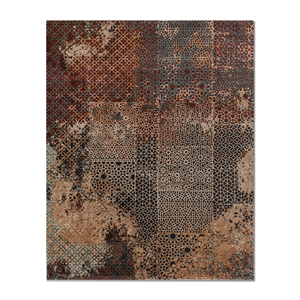 Tapis classique Tattvam en laine et soie bleus, noués à la main, Ebsk-9012-Rectangulaire 9x12, motif abstrait patchwork pour chambre et couloir - Product Image 1