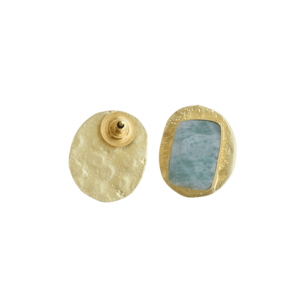 Boucles d'oreilles clous en laiton avec pierres précieuses, vente en gros, pierres naturelles, texture laiton mat, design bohème chic, lots de mode en gros - Product Image 4