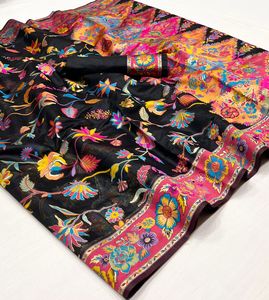 นักออกแบบล่าสุดผ้าไหมแคชเมียร์แท้แฟนซีพิมพ์งานสารี - Product Image 4