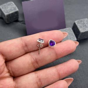 Pendientes de Plata de Ley con Gema de Amatista, Estilo Boho, Hechos a Mano, para Mujer, Regalo de Fiesta, Chapados en Platino - Product Image 4