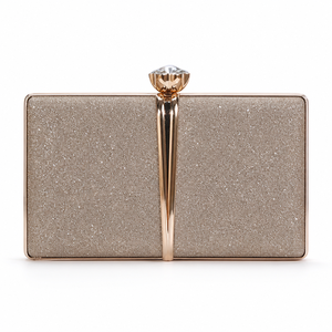 Bolso de Mano de Noche con Lentejuelas Color Champán para Mujer, Bolso de Fiesta Brillante con Cierre de Flor de Cristal - Product Image 1
