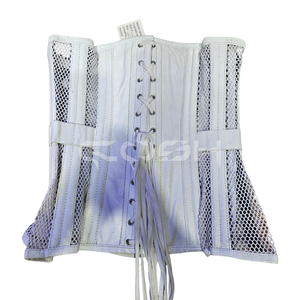 Corset élégant en cuir blanc sous-poitrine, à double armature en acier, avec empiècements en maille, pour cintrer la taille - Product Image 6