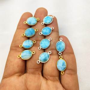 Argent Sterling 925 8x10mm Cabochon de Larimar Naturel Lunette Carrée Réglage Or Fin Vermeil Charme Lien Connecteurs Faire Collier - Product Image 2