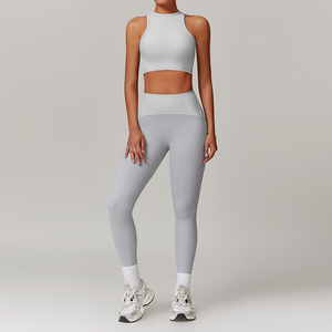 Venta directa de fábrica, chándal de Fitness sin costuras, conjunto de Yoga de entrenamiento transpirable para mujer, sujetador sólido de talla grande XL XXL, estampado de cintura - Product Image 2