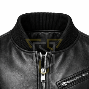 Chaqueta de Cuero para Hombre SANDRA TRADERS con Logotipo Personalizado, Estilo Urbano, Cuello Alto, Cierre de Cremallera, Transpirable, Lavada, Corte Regular - Product Image 5