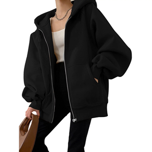 Vente en gros de vêtements de mode pour femmes automne sweats à capuche en coton à fermeture éclair de style américain à prix bon marché automne hiver stock de sweat à capuche surdimensionné pour femme - Product Image 5