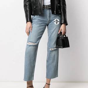 Mujer otoño lavado medio sólido transpirable Regular Fit recto Denim Jeans Color personalizado Vintage 2025 - Product Image 4