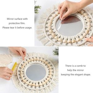 Miroir mural décoratif en macramé avec des détails de franges uniques et un charme fait main adapté aux espaces de bureau - Product Image 4