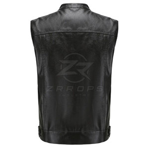 Genuine <b>Leather</b> <b>Vest</b> For <b>Men</b> Biker Style Slim Fit Zipper Design Casual Fashion <b>Vest</b> For Outdoor Travel And Wholesale - Product Image 2