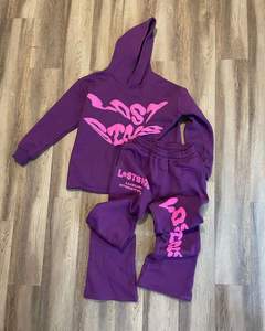 Fabricant sur mesure, survêtement de rue pour hommes, ensemble de jogging, ensemble sweat à capuche avec fermeture éclair Y2K impression bouffante 3D, coupe et couture à ourlet brut vintage - Product Image 5