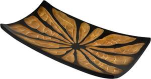 Bol ou plateau de service en bois de forme rectangulaire teinté à la main fleur ou éclatement 2 tons pour décoration intérieure et cuisine tropicale chic - Product Image 5