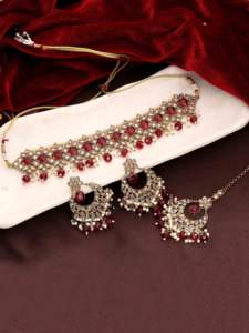 Flower Delight Reverse AD Stone Patti Gargantilla Set Acero inoxidable Vintage Trendy Tassel Strand Boda Compromiso Aniversario - Product Image 2