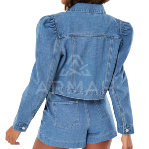 2025 nueva moda chaqueta de empalme Jeans Shorts Set traje de mezclilla de manga larga para mujer - Product Image 6